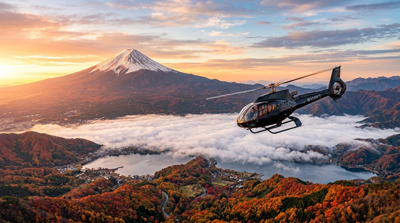 Mount Fuji sky view from private charter helicopter